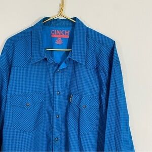 Cinch Mens XXL Blue Modern Fit Pearl Snap Western Button Down Shirt Checkered‎